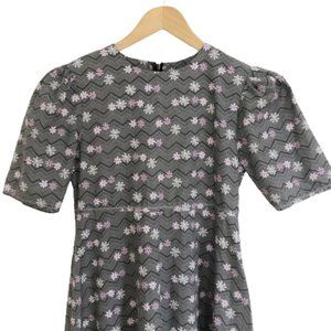 Gray handmade vintage empire waist a-line dress S